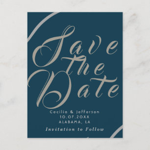 Cartão Postal Casamento de Script Chic Salve o Anúncio de Data