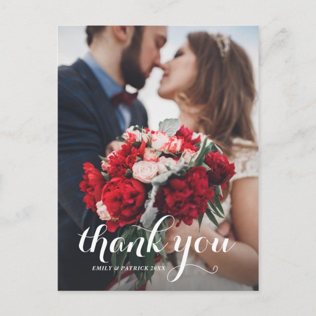 Cartão Postal Casamento de Script de Caligrafia Obrigado Cartão- (Frente)