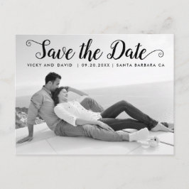 Cartão Postal Casamento de script preto moderno Salve a foto de 