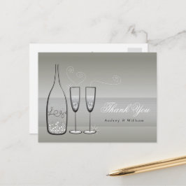 Cartão Postal Casamento de Silver Champagne Na moda Obrigado