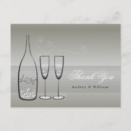 Cartão Postal Casamento de Silver Champagne Na moda Obrigado
