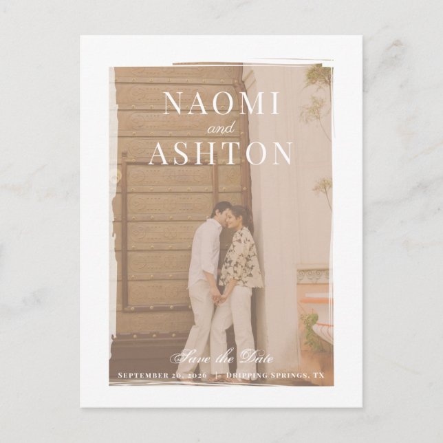 Cartão Postal Casamento de Sobreposição Bruto Salvar a Data (Frente)