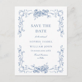 Cartão Postal Casamento de Toile Francês Azul Elegante Salvar a 