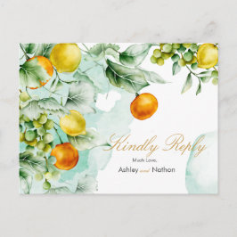 Cartão Postal Casamento de Verão com Floral e Fruta