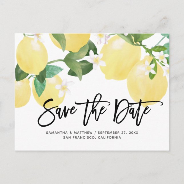 Cartão Postal Casamento de Verão com Lemon Theme Salvar a Data (Frente)