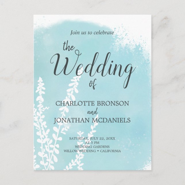 Cartão Postal Casamento de Wash com Aqua Blue Botanical (Frente)