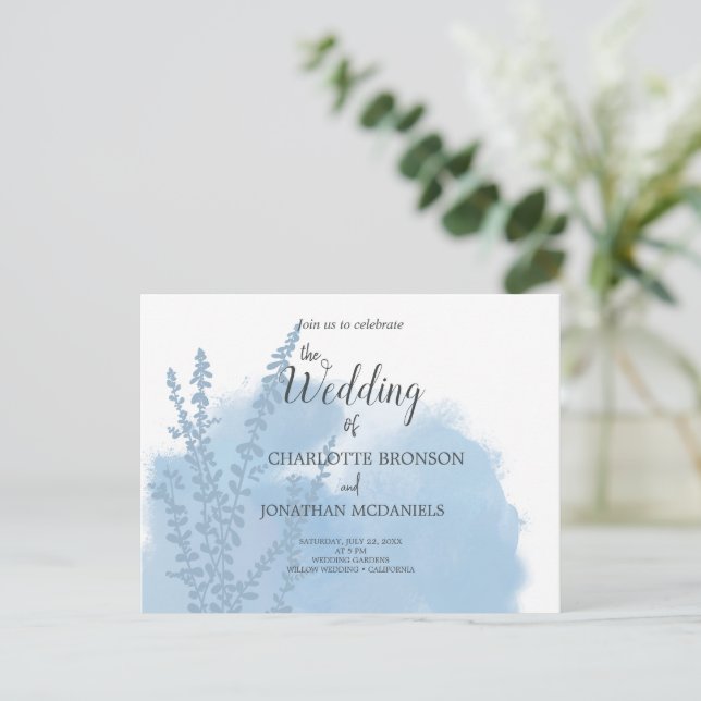 Cartão Postal Casamento de Wash com Cor de Água Azul Celestial (Em pé/Frente)