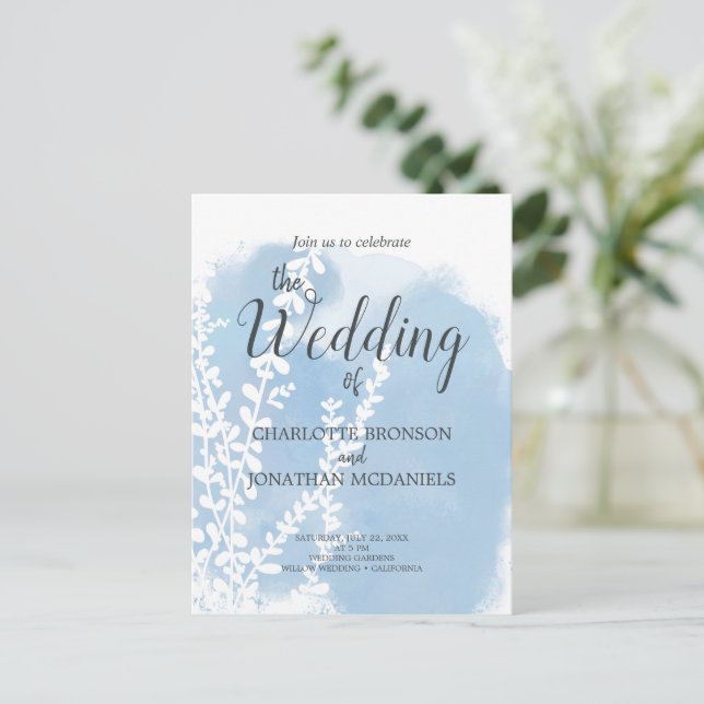 Cartão Postal Casamento de Wash com Cor de Água Azul Celestial (Em pé/Frente)