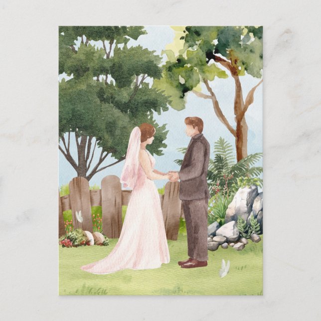 Cartão Postal Casamento de Watercolor (Frente)