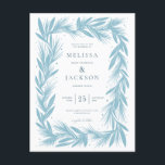 Cartão Postal Casamento de Wreath Moderno de inverno<br><div class="desc">Casamento de Wreath Moderno de inverno Azul de inverno</div>