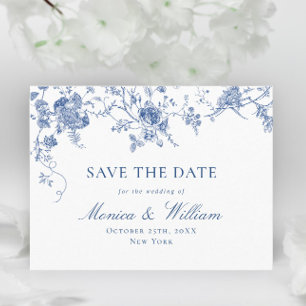 Cartão Postal Casamento do Jardim Francês Azul Elegante Salvar a