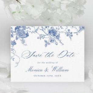 Cartão Postal Casamento do Jardim Francês Azul Elegante Salvar a