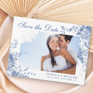 Cartão Postal Casamento do Jardim Francês Azul Elegante Salvar a