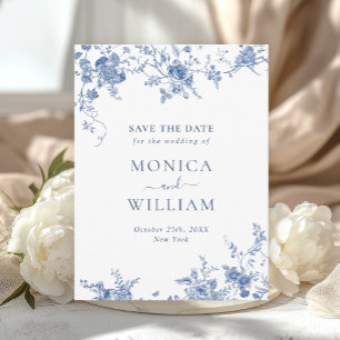 Cartão Postal Casamento do Jardim Francês Azul Elegante Salvar a