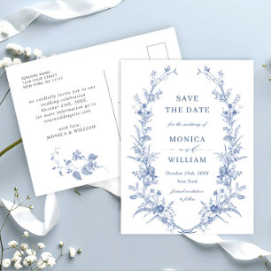 Cartão Postal Casamento do Jardim Francês Azul Elegante Salvar a