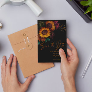 Cartão Postal Casamento do Monograma Laranja Queimado Preto Salv