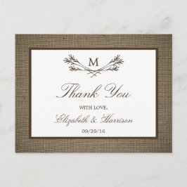 Cartão Postal Casamento do Monograma Russo do País & Burlap