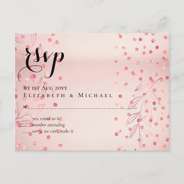 Cartão Postal Casamento do Orçamento da Tendência Dourada Modern (Frente)