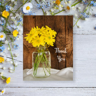 Cartão Postal Casamento do País Mason Jar Yellow Daisies Obrigad