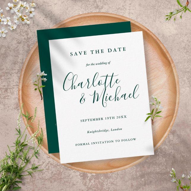 Cartão Postal Casamento do Script Verde Esmeralda Salvar a Data (Criador carregado)