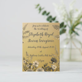 Cartão Postal Casamento Dourado, claro e simples, com Design Flo