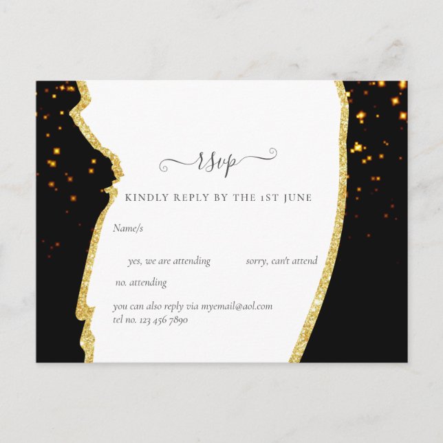 Cartão Postal Casamento Dourado com Largura Sublime (Frente)