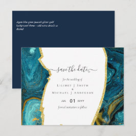 Cartão Postal Casamento Dourado de Agata Azul Teal Peacock