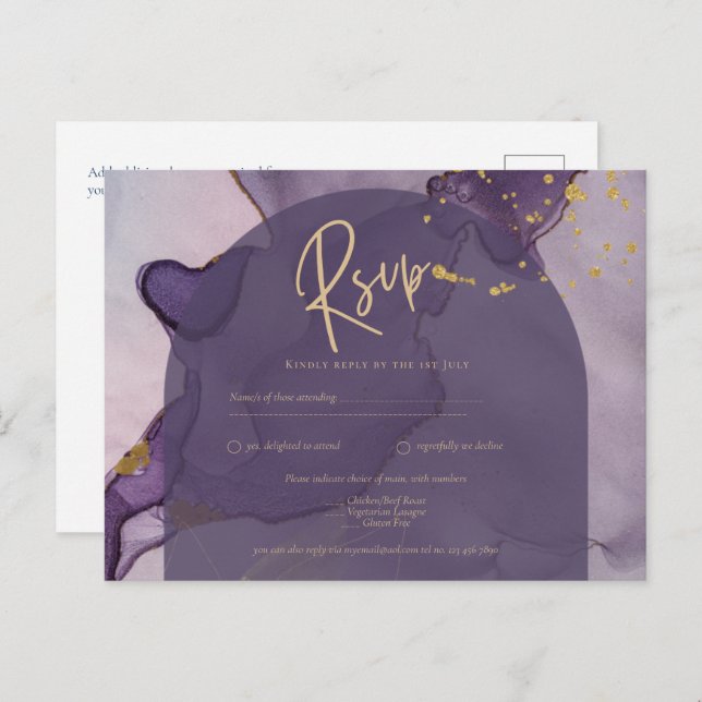 Cartão Postal Casamento Dourado de Lavanda Roxo de Mente de Tint (Frente/Verso)