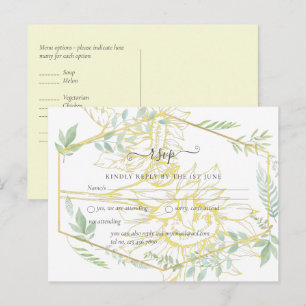 Cartão Postal Casamento Dourado de Sage, Greenery Sage