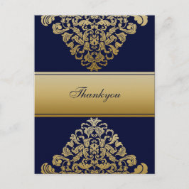 Cartão Postal Casamento Dourado do Marinho de Filigree Elegante