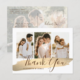 Cartão Postal Casamento Dourado Elegante - Obrigado