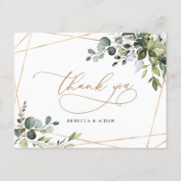 Casamento Dourado Elegante Verde Obrigado Cartão-P