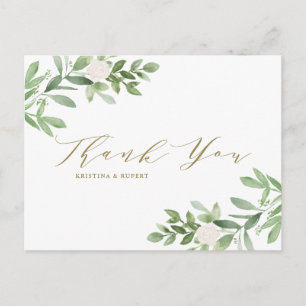 Cartão Postal Casamento Dourado entre Greenere Flores Brancas Ob