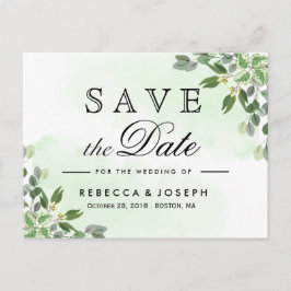 Cartão Postal Casamento Dourado Eucalyptus Greenery Salvar a Dat