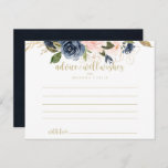 Cartão Postal Casamento Dourado Floral com marinho Blush<br><div class="desc">Este cartão de marinho de casamento floral é perfeito para um casamento rústico. A design apresenta belas flores azuis escuras pintadas manualmente, azuis, marinhos, rosa, pinceladas, douradas e folhagem verde. Estas cartas são perfeitas para um casamento, chá de panela, chá de fraldas, festa de formatura e muito mais. Personalize as...</div>