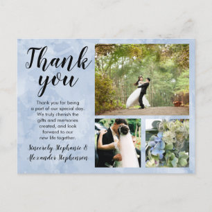 Cartão Postal Casamento Dusty Blue Watercolor Obrigado 3 Foto