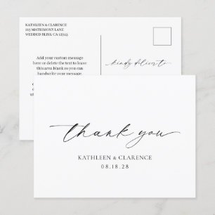Cartão Postal Casamento Elegante Branco e Negro Clássico Obrigad