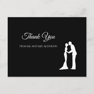 Cartão Postal Casamento Elegante Branco e Negro Simples Obrigado