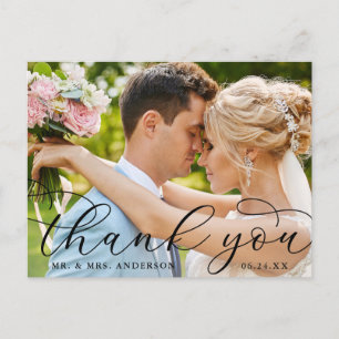 Cartão Postal Casamento Elegante Caligrafia Moderna Foto Obrigad