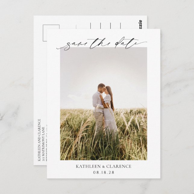 Cartão Postal Casamento Elegante Clássico Salve a Data (Frente/Verso)