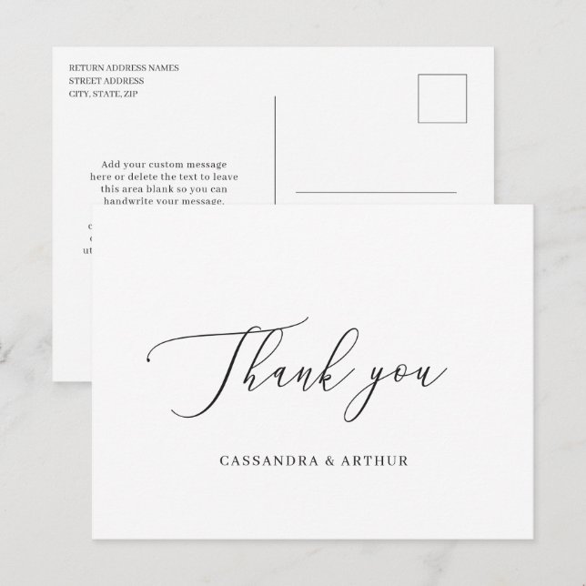 Cartão Postal Casamento Elegante Clássico Simples Obrigado (Frente/Verso)
