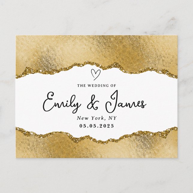 Cartão Postal casamento elegante com dourado cólico (Frente)