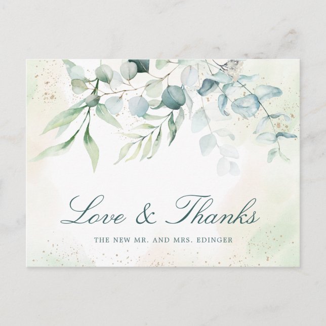 Cartão Postal Casamento Elegante com Eucalipto (Frente)