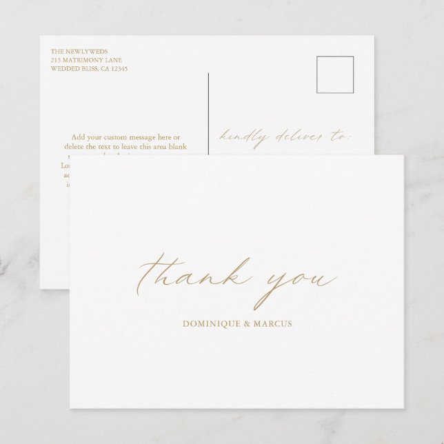 Cartão Postal Casamento Elegante Da Caligrafia Dourada Chic Obri (Frente/Verso)