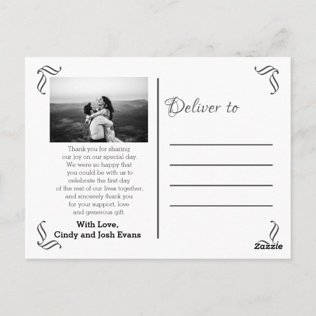 Cartão Postal Casamento Elegante Da Caligrafia Obrigado (Verso)