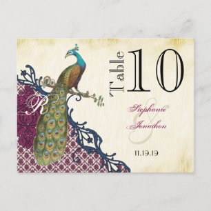 Cartão Postal Casamento Elegante Damasko Pavão Azul Marinho e Fr