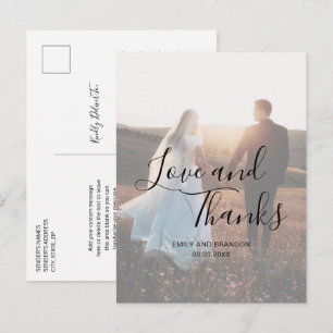 Cartão Postal Casamento Elegante de Fotos de Obrigados e Amor Ob