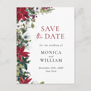 Cartão Postal Casamento Elegante de Poinsettia Vermelha Salvar a