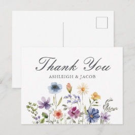Cartão Postal Casamento Elegante de Primavera com Flores Silvest
