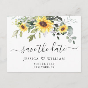 Cartão Postal Casamento Elegante Eucalyptus Girassol Salvar a Da